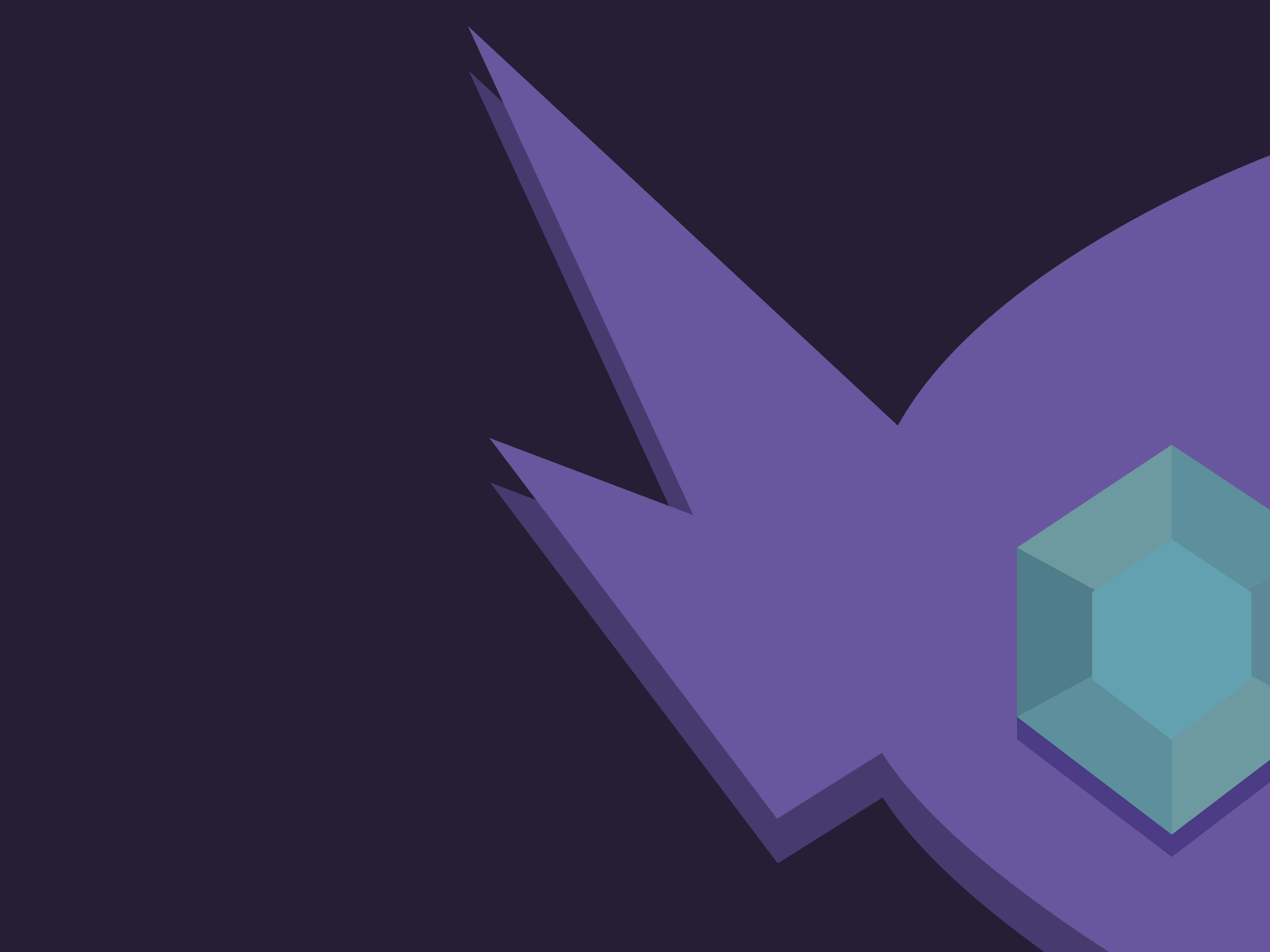極簡風格的 Sableye 壁紙 — 一個風格化的紫色抽象形狀，在深紫色背景上有一個青綠色的六邊形。