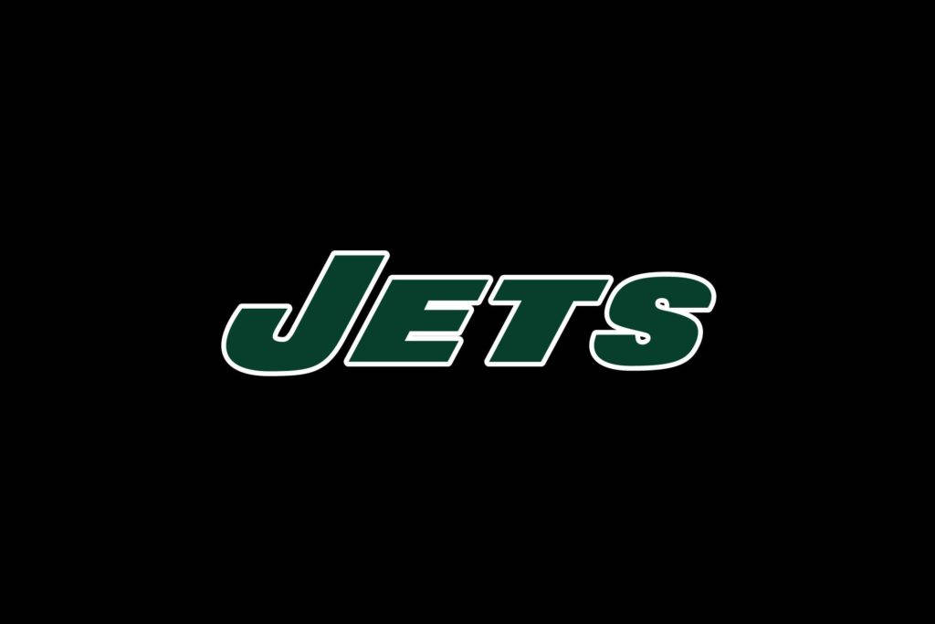 極簡風格紐約噴氣機隊NFL美式足球 壁紙 — 大膽的綠色Jets標誌，帶白色輪廓，居中於純黑色背景上。