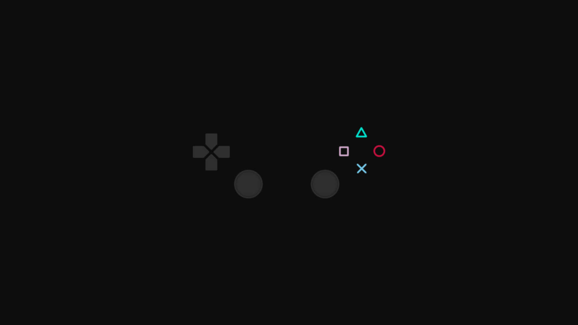 PlayStation控制器按鈕和方向鍵在黑色背景上發光。 — 簡約桌面壁紙 壁紙