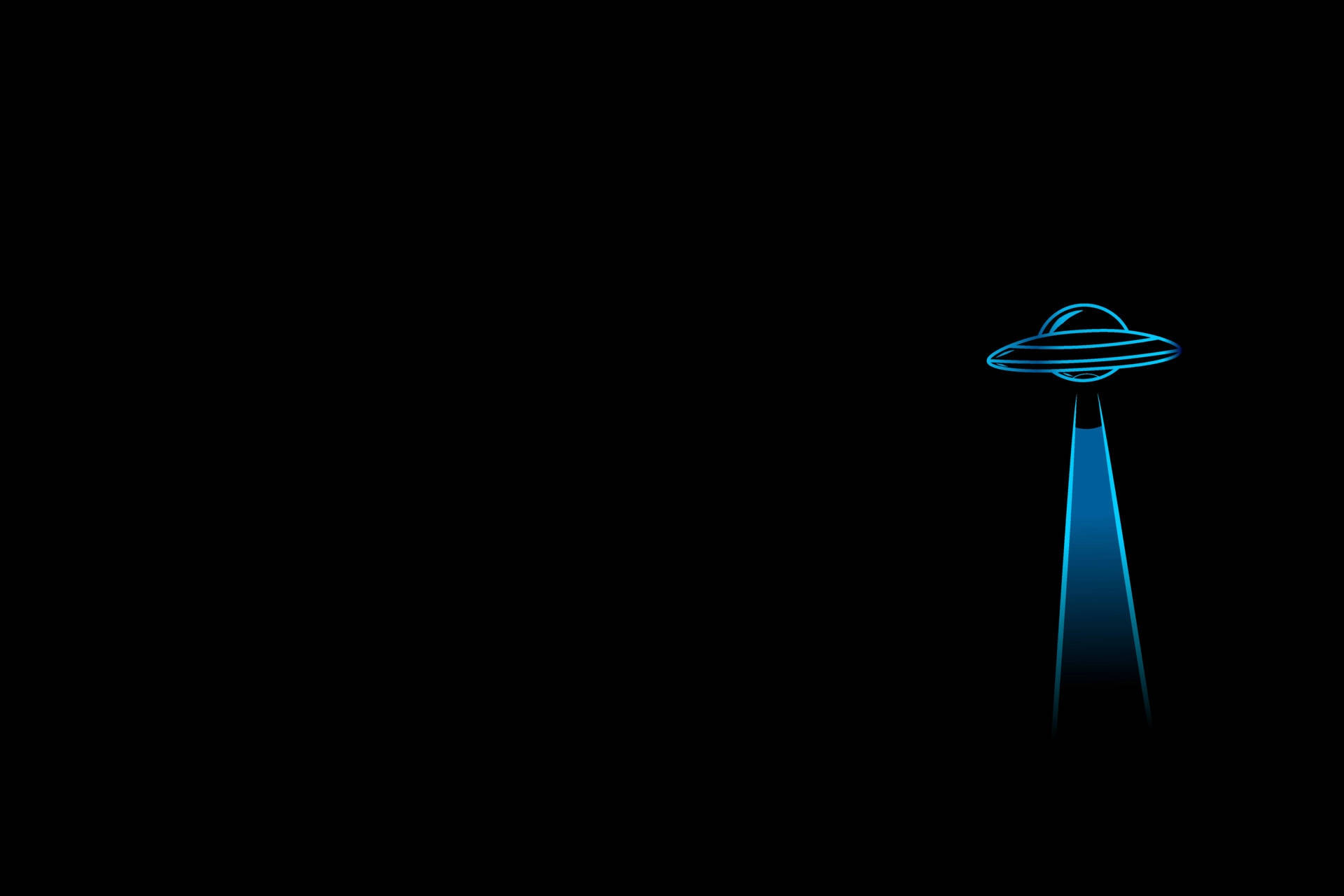 在黑暗中發出光束的發光藍色UFO。