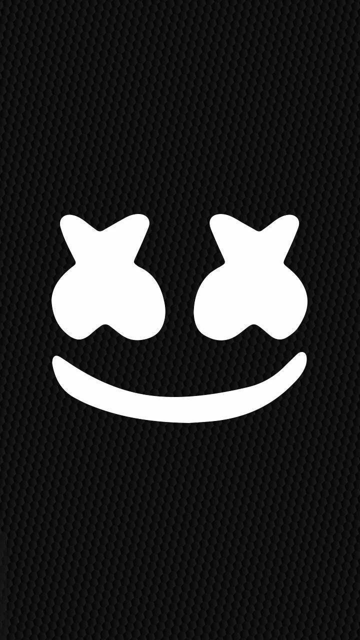 極簡風格黑色Marshmello iPhone壁紙 壁紙 — 一個極簡白色笑臉，帶有X形眼睛，位於黑色紋理背景上。