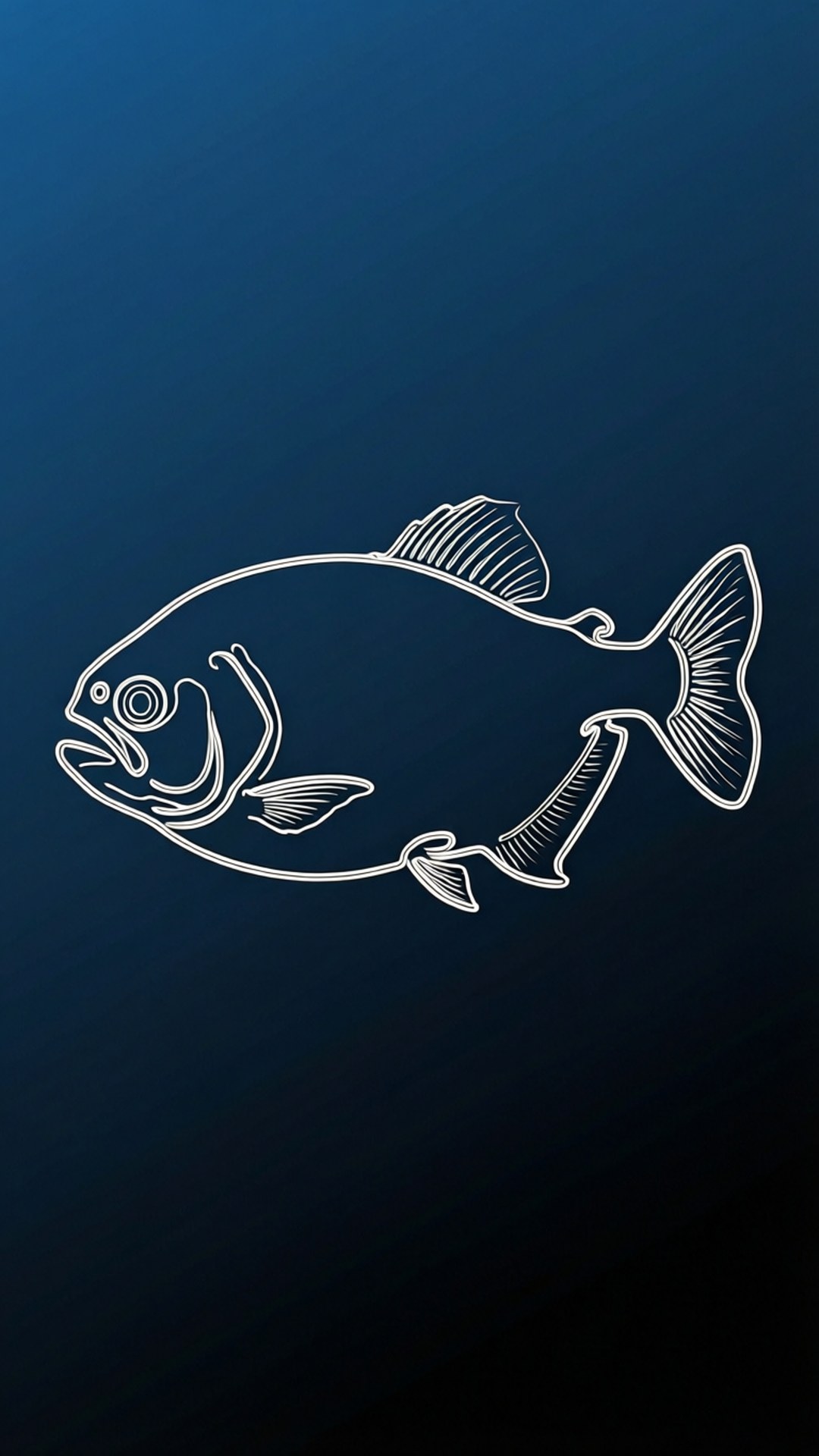一條白色輪廓的魚漂浮在深藍色水中。