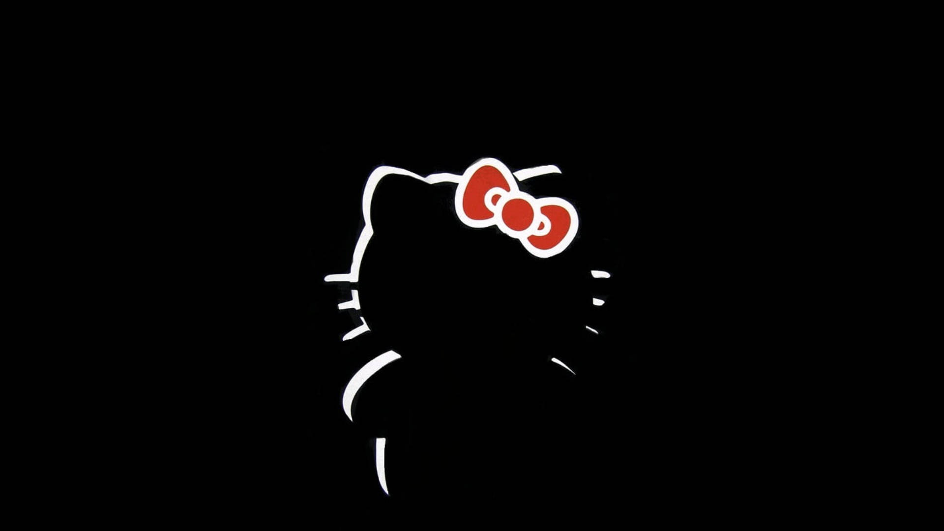 黑色背景上 Hello Kitty 配紅色蝴蝶結的剪影