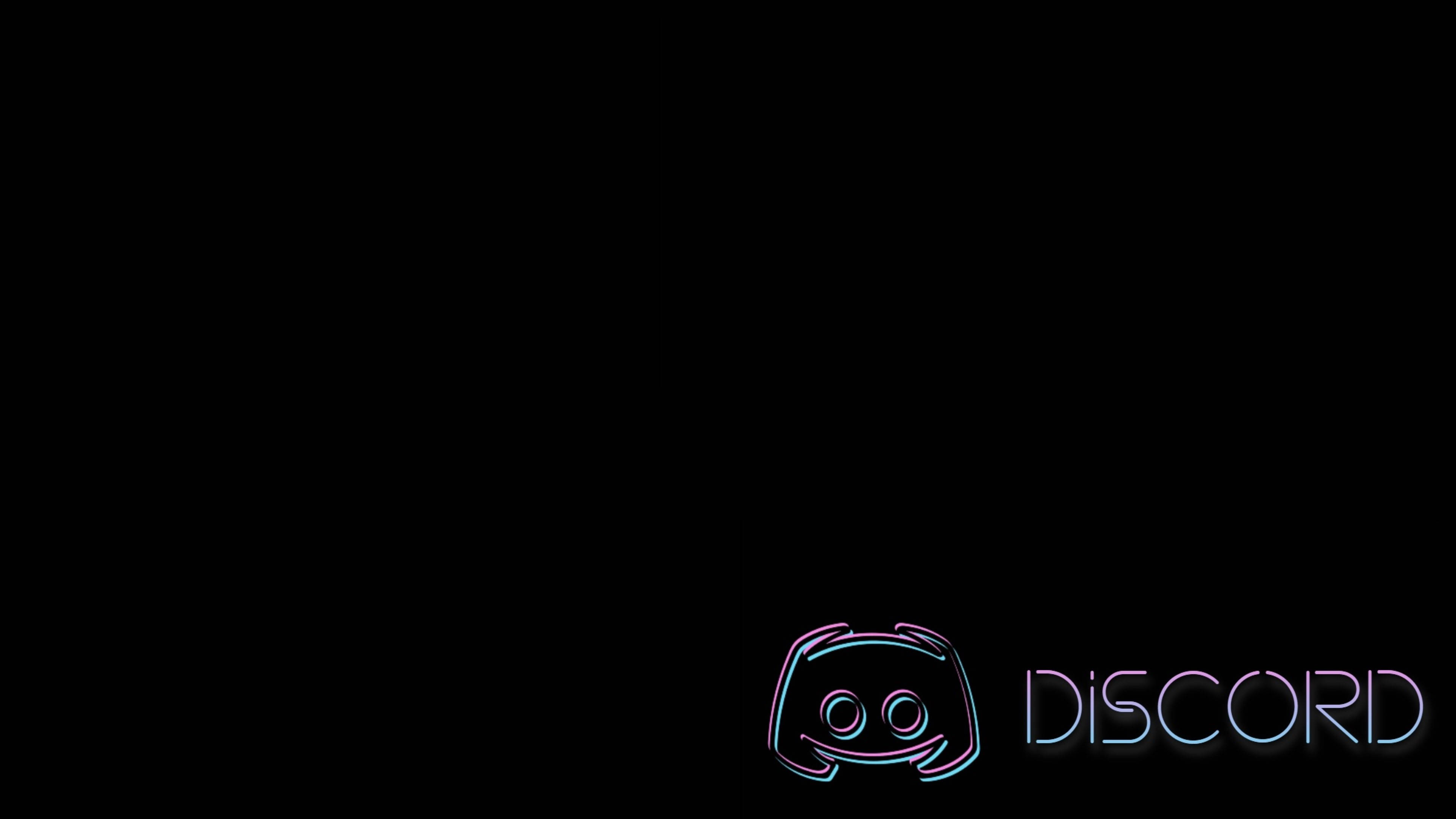 極簡黑底Discord圖標 壁紙 — 一個發光的霓虹燈Discord標誌，帶有藍色和粉紅色的漸變色調，背景為純黑色。