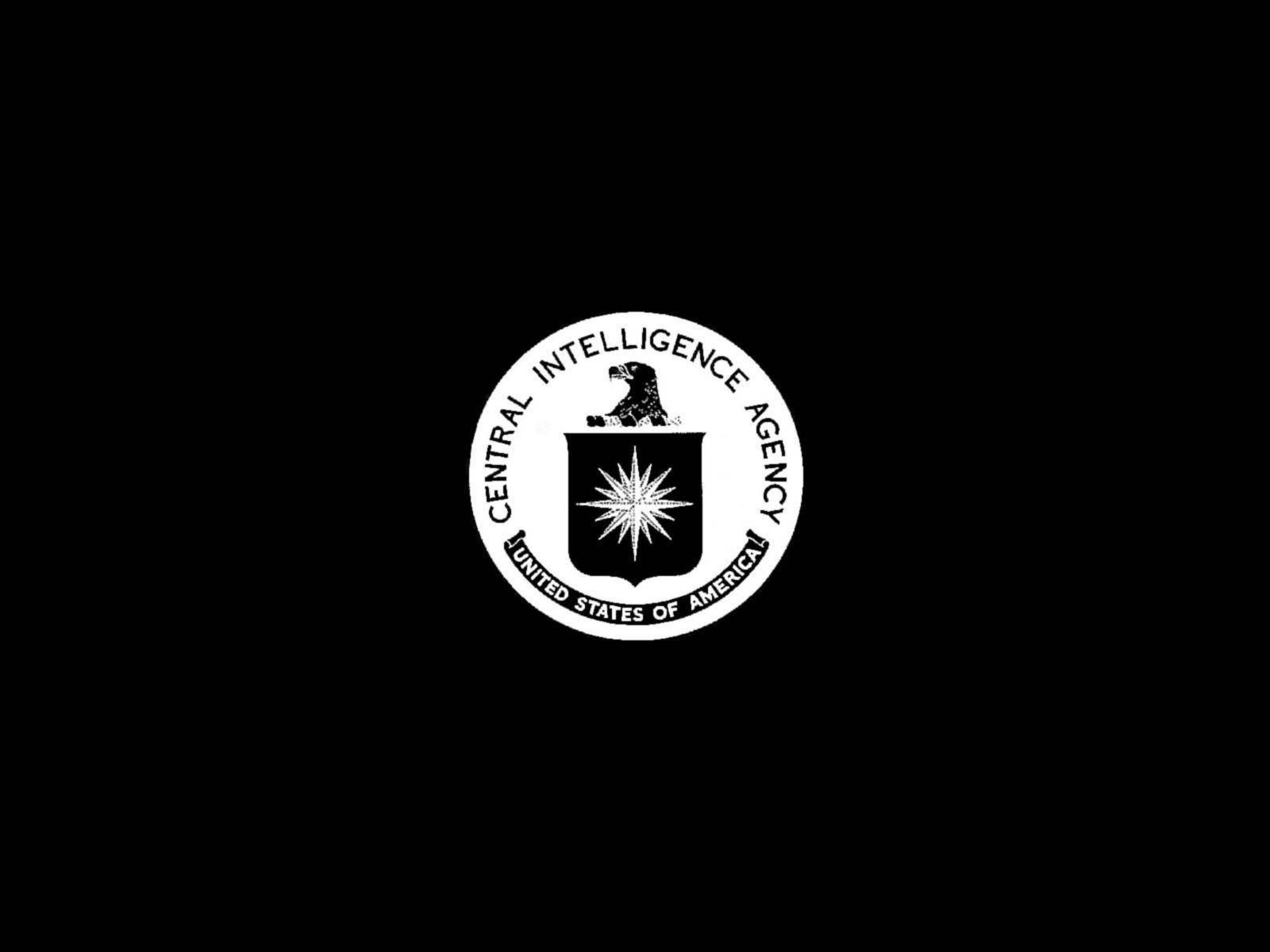 極簡黑白CIA標誌 壁紙 — 一個鮮明的白色中央情報局印章居中在純黑色背景上。