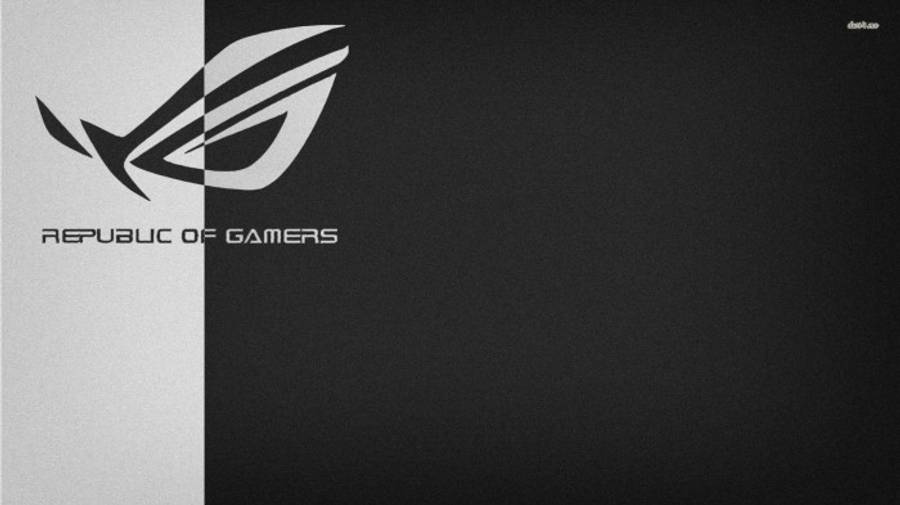 黑白 桌布 壁紙 — 極簡黑白牆紙，Republic of Gamers 標誌被帶紋理的垂直分割線分開。