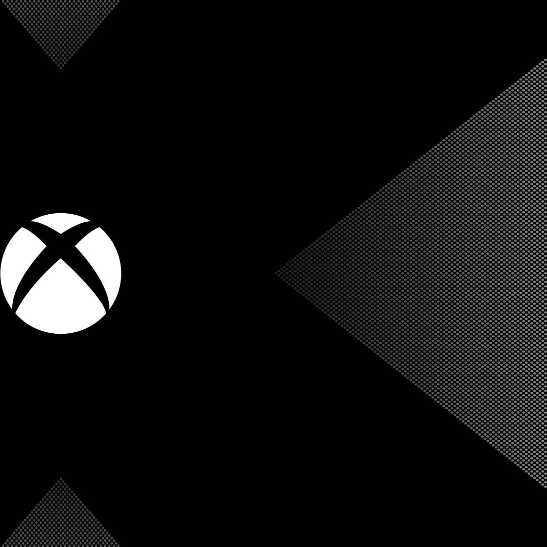 Xbox 桌布 壁紙 — 極簡黑白牆紙，Xbox標誌置於幾何半色調三角形背景上。