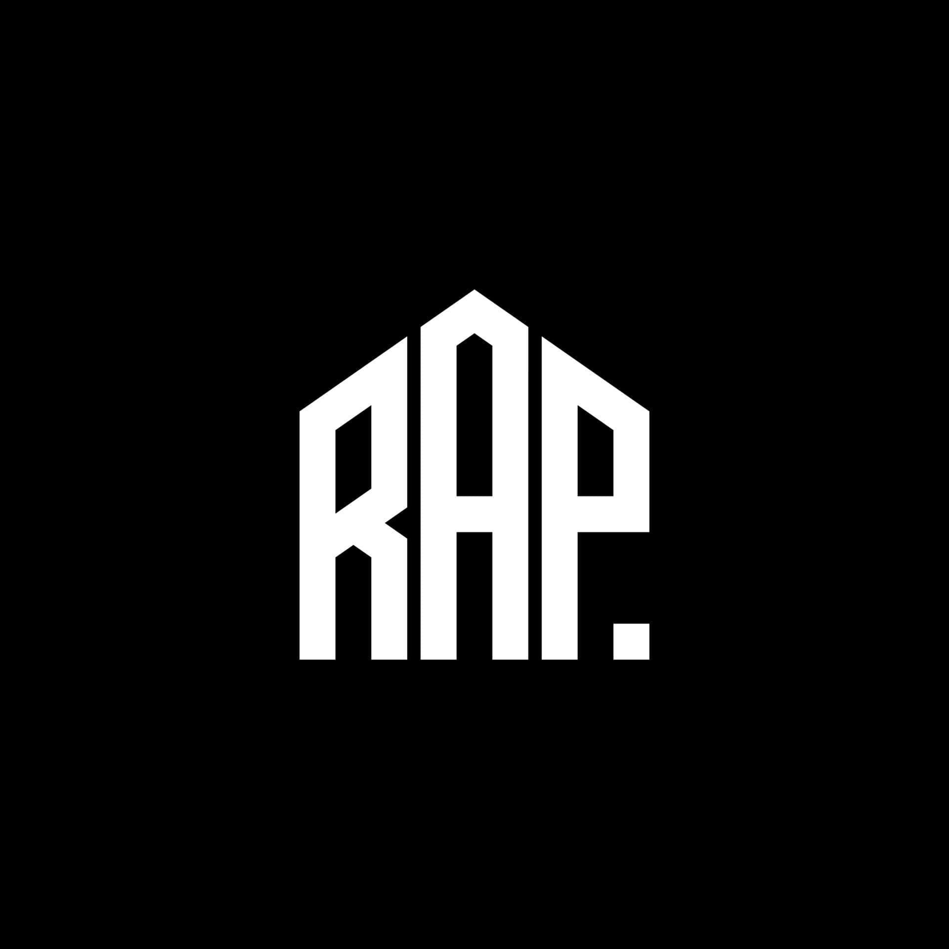 白色風格化RAP文字在黑色背景上形成房屋形狀