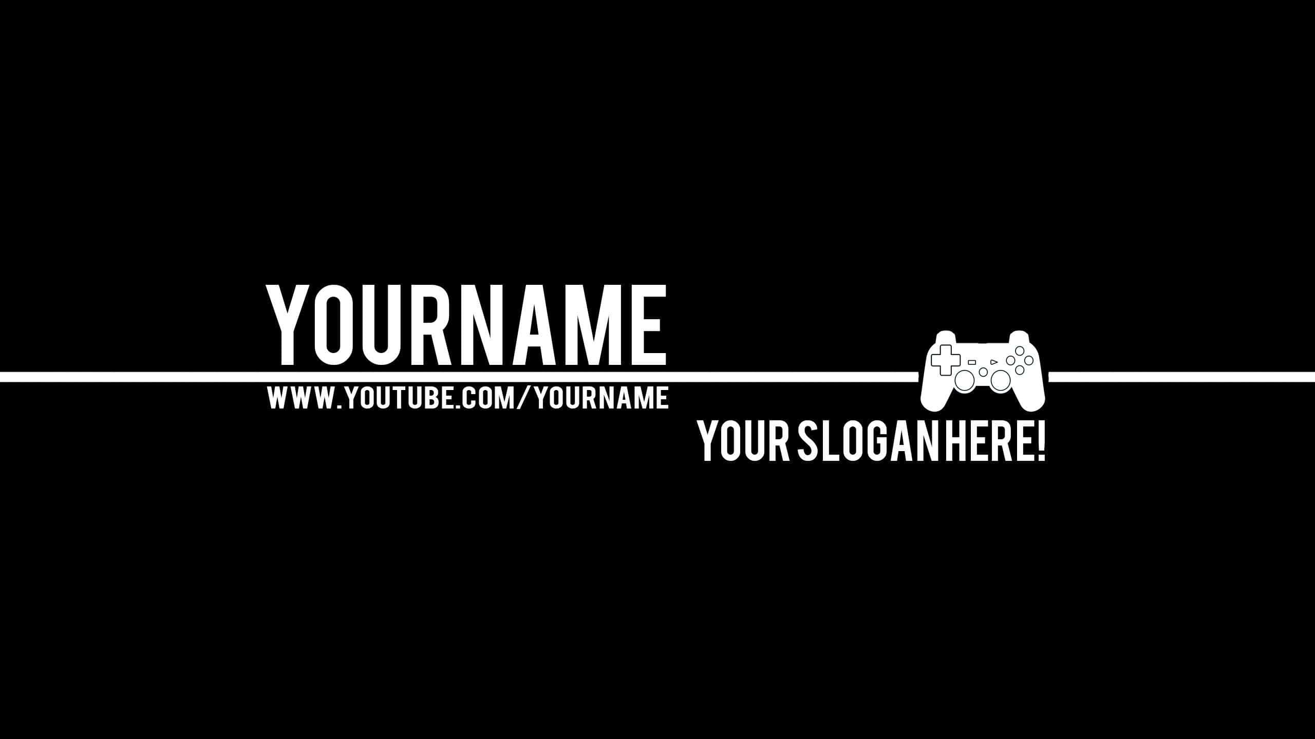 YouTube Gaming 桌布 壁紙 — 極簡黑色背景，白色文字和遊戲控制器圖標，用於YouTube頻道品牌推廣。