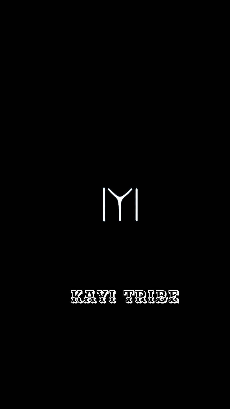 黑色動態圖 桌布 壁紙 — 極簡黑色背景，白色部落符號和文字 KAYI TRIBE 垂直居中。