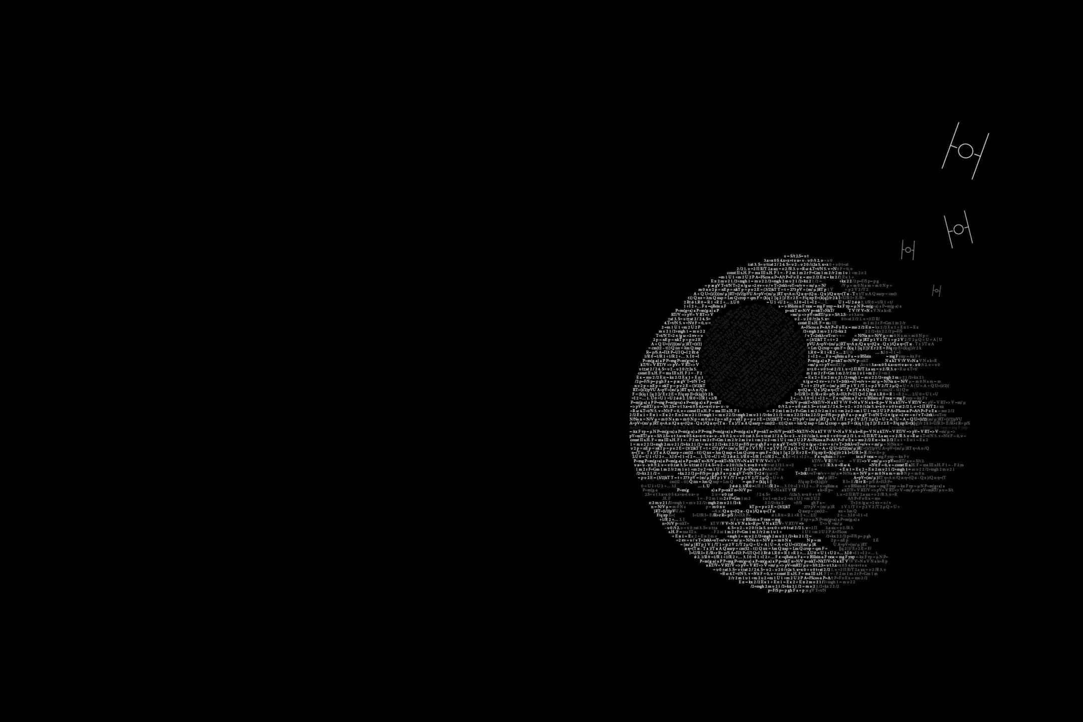 Death Star Ii 桌布 壁紙 — 極簡黑色背景上有一個由白色文字組成的眼睛，附近漂浮著散落的抽象符號。