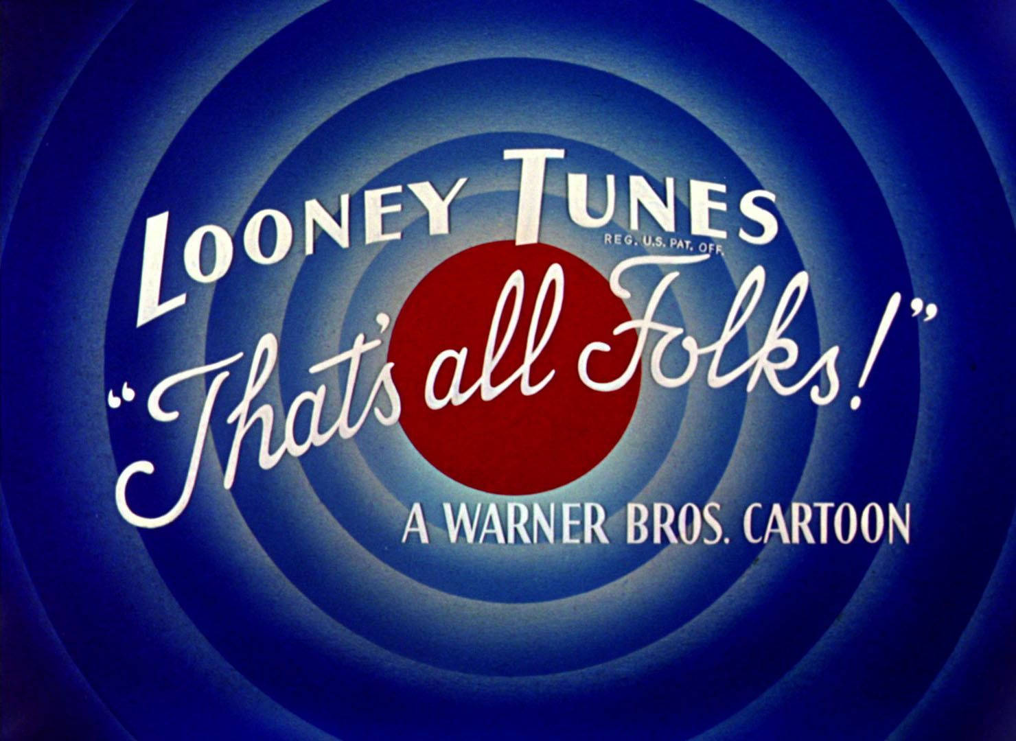 樂一通經典結尾「That's All Folks」 壁紙 — 經典Looney Tunes結尾標誌，帶有旋轉的藍色同心圓和紅點，並配有白色文字。