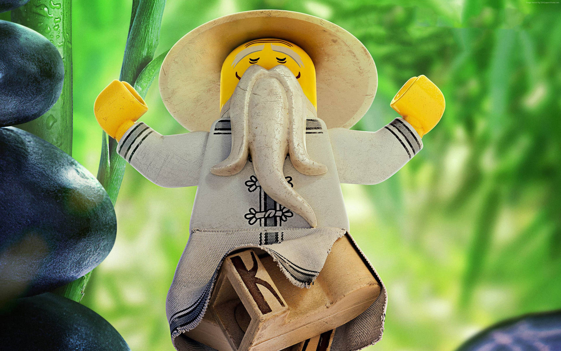 LEGO人偶在竹林環境中留著白色長鬍鬚冥想
