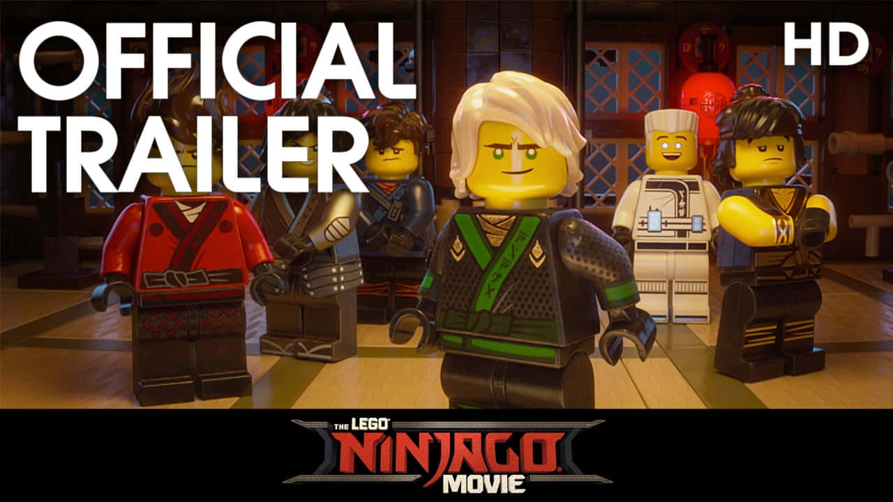 樂高忍者電影 HD 預告片 壁紙 — 五個LEGO Ninjago角色站在一個有紅色燈籠和傳統裝飾的木製道場中。
