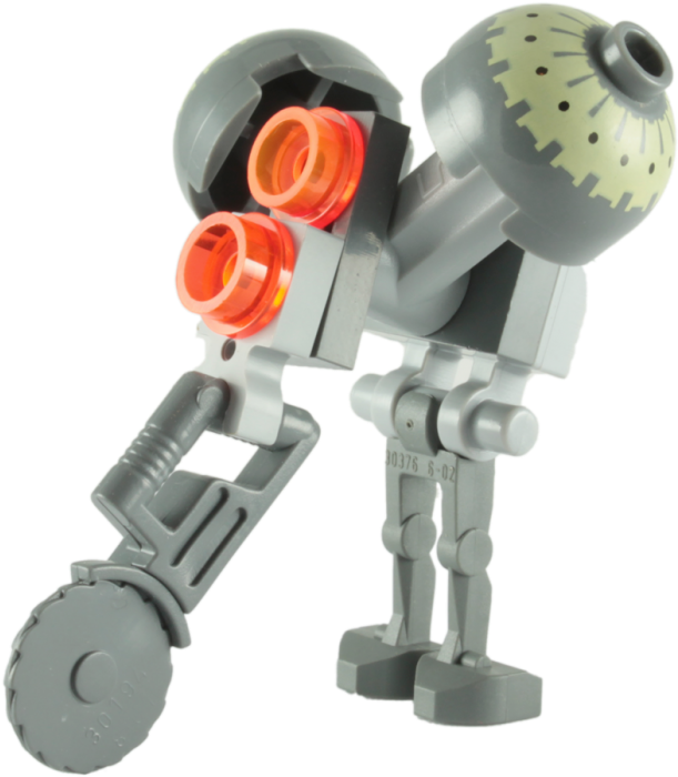 樂高機器人機器人造型人偶 壁紙 — 一個灰色嘅LEGO Star Wars機械人，有發光紅眼同圓頂頭，企喺黑色背景前面。