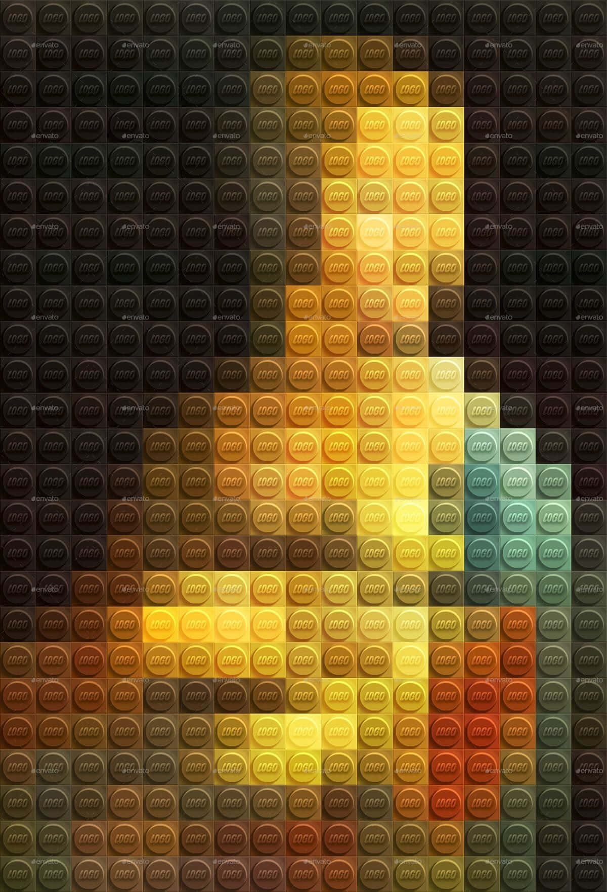 樂高藝術：將名畫轉化為微型創作 壁紙 — 一個由彩色LEGO顆粒以網格圖案排列而成的像素化笑臉肖像。