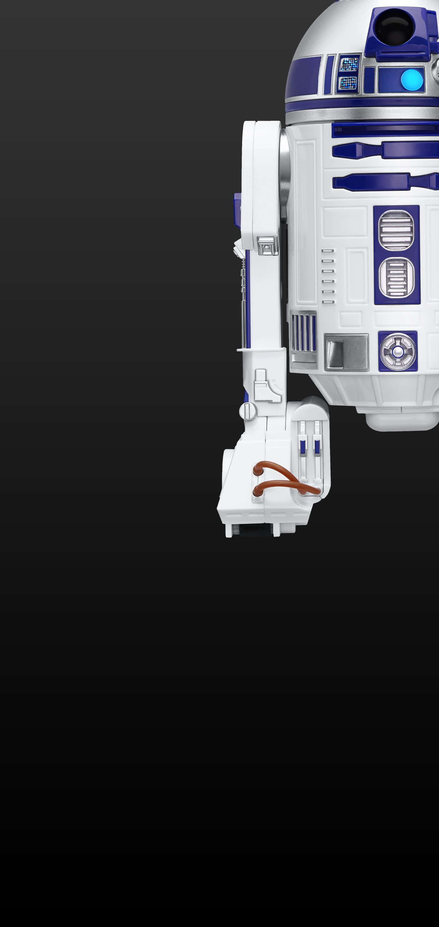 Galaxy S10 桌布 壁紙 — 標誌性R2-D2機械人的詳細特寫，背景為純黑色。