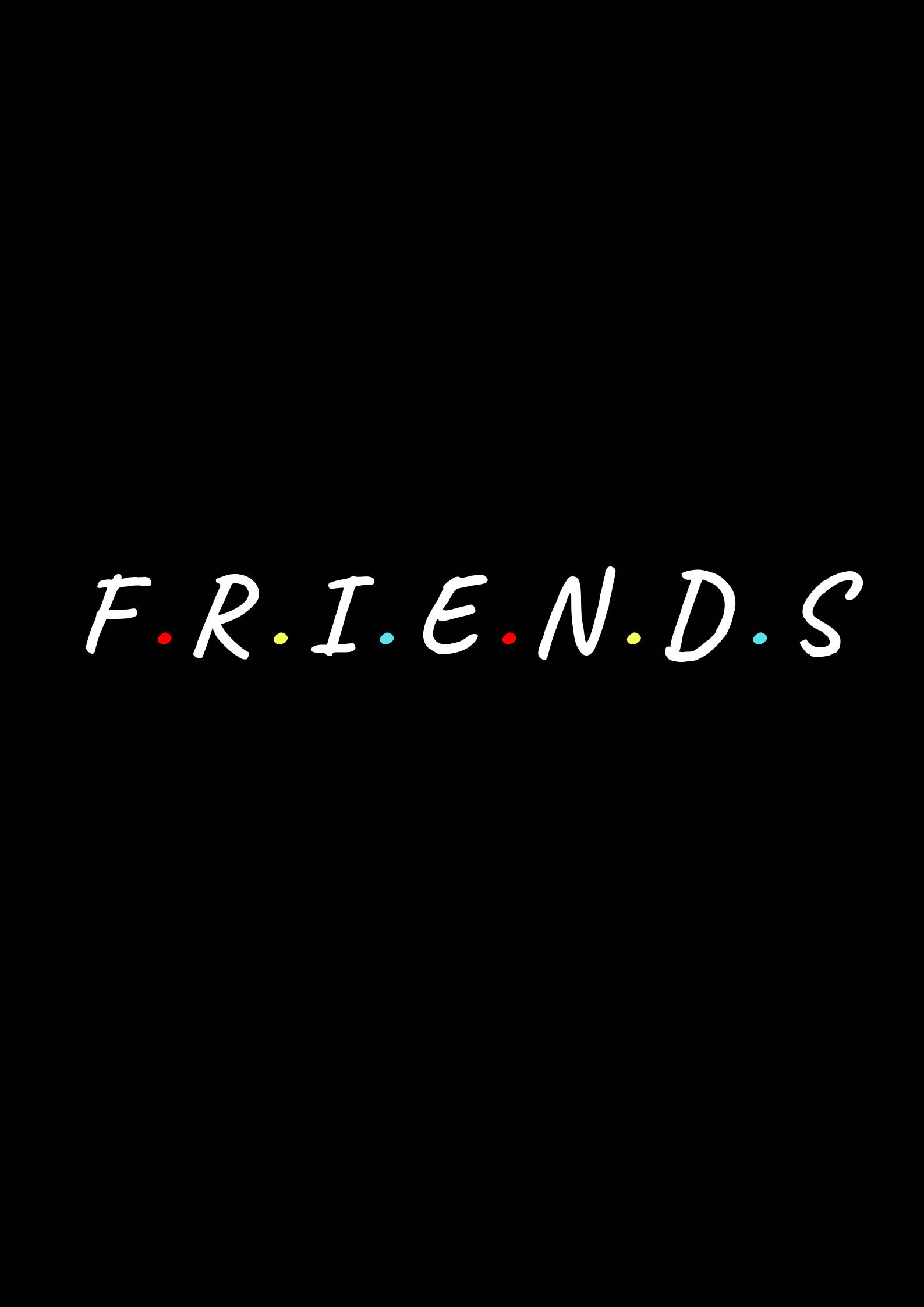 肖像 桌布 壁紙 — 標誌性的「FRIENDS」標誌，採用白色手寫字體，在純黑色背景上帶有彩色圓點。