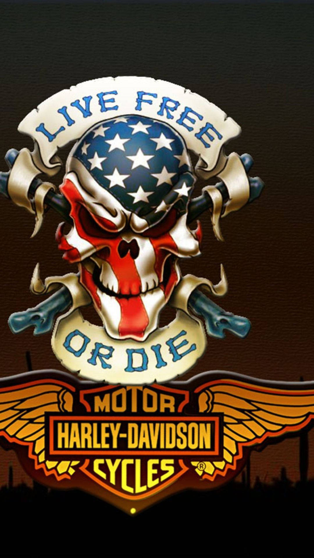 帶有骷髏頭和美國國旗顏色的Harley-Davidson標誌