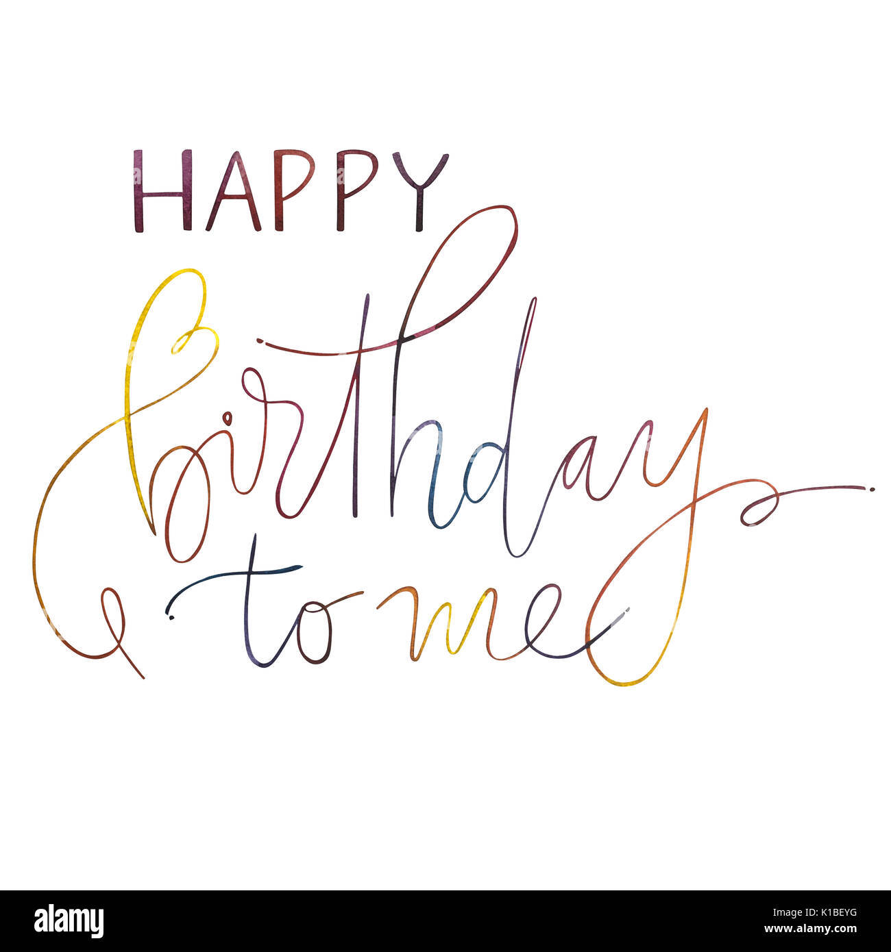白色背景上彩色草書寫成的Happy Birthday to me