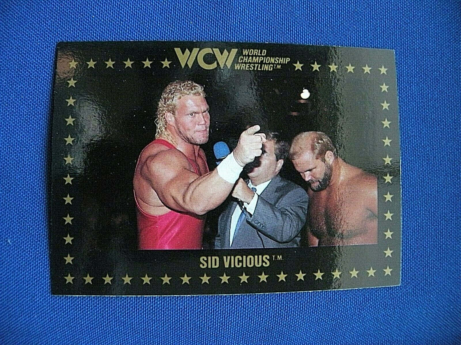 WCW摔角卡，Sid Vicious指著一個穿西裝的男人。