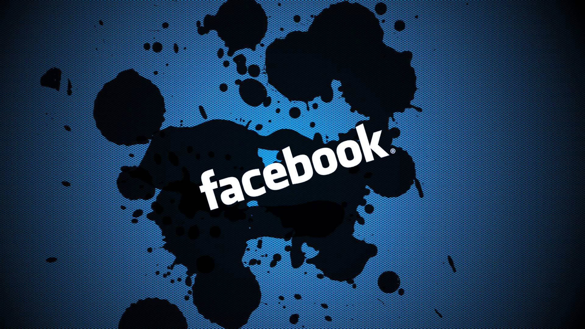 Facebook 標誌，帶有黑色墨水飛濺，藍色紋理背景