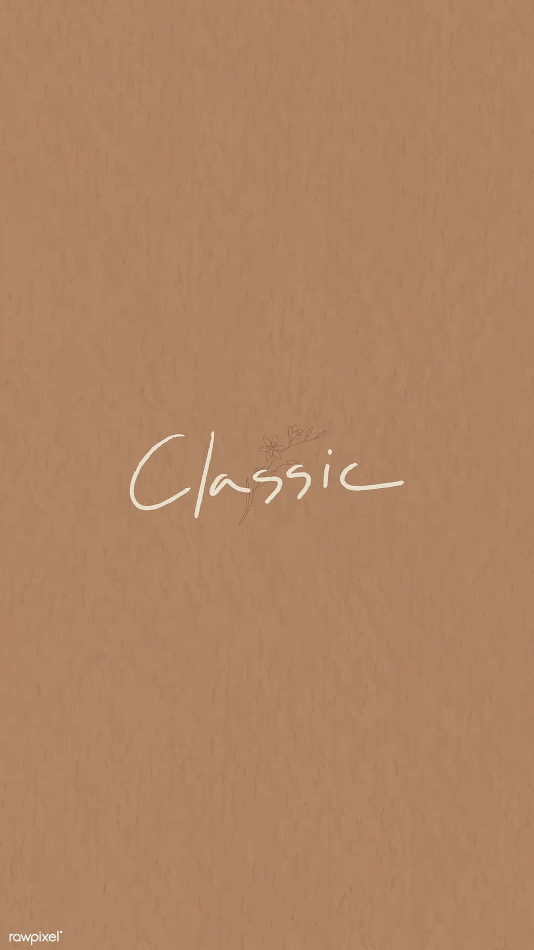 米色紋理背景，上面用白色草書寫著classic這個詞。