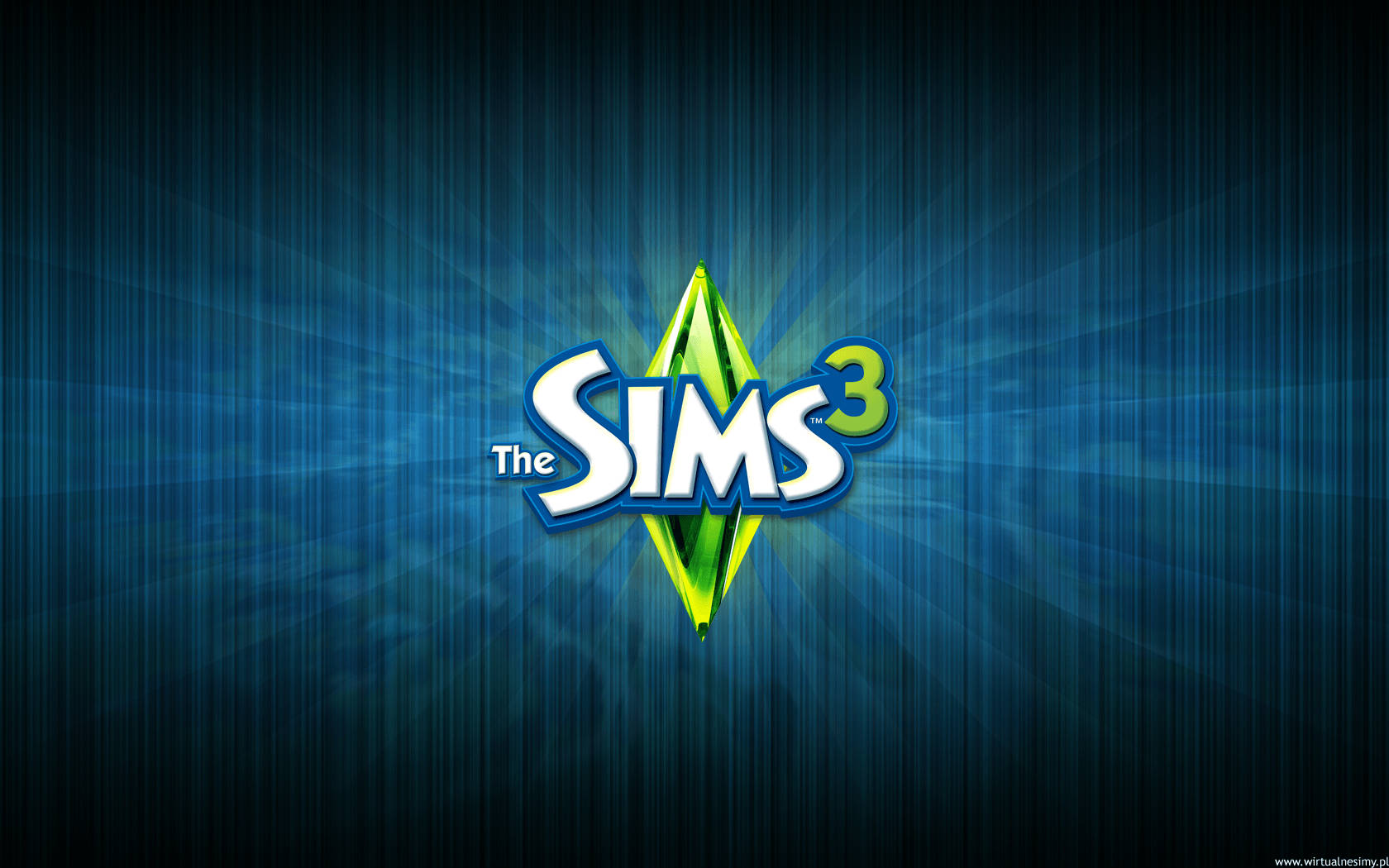 帶有綠色鑽石和藍色背景的 The Sims 3 遊戲標誌。