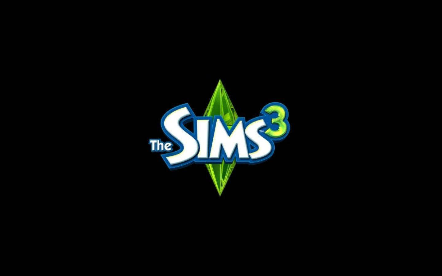 黑色背景上帶有綠色菱形和藍色文字的 The Sims 3 標誌