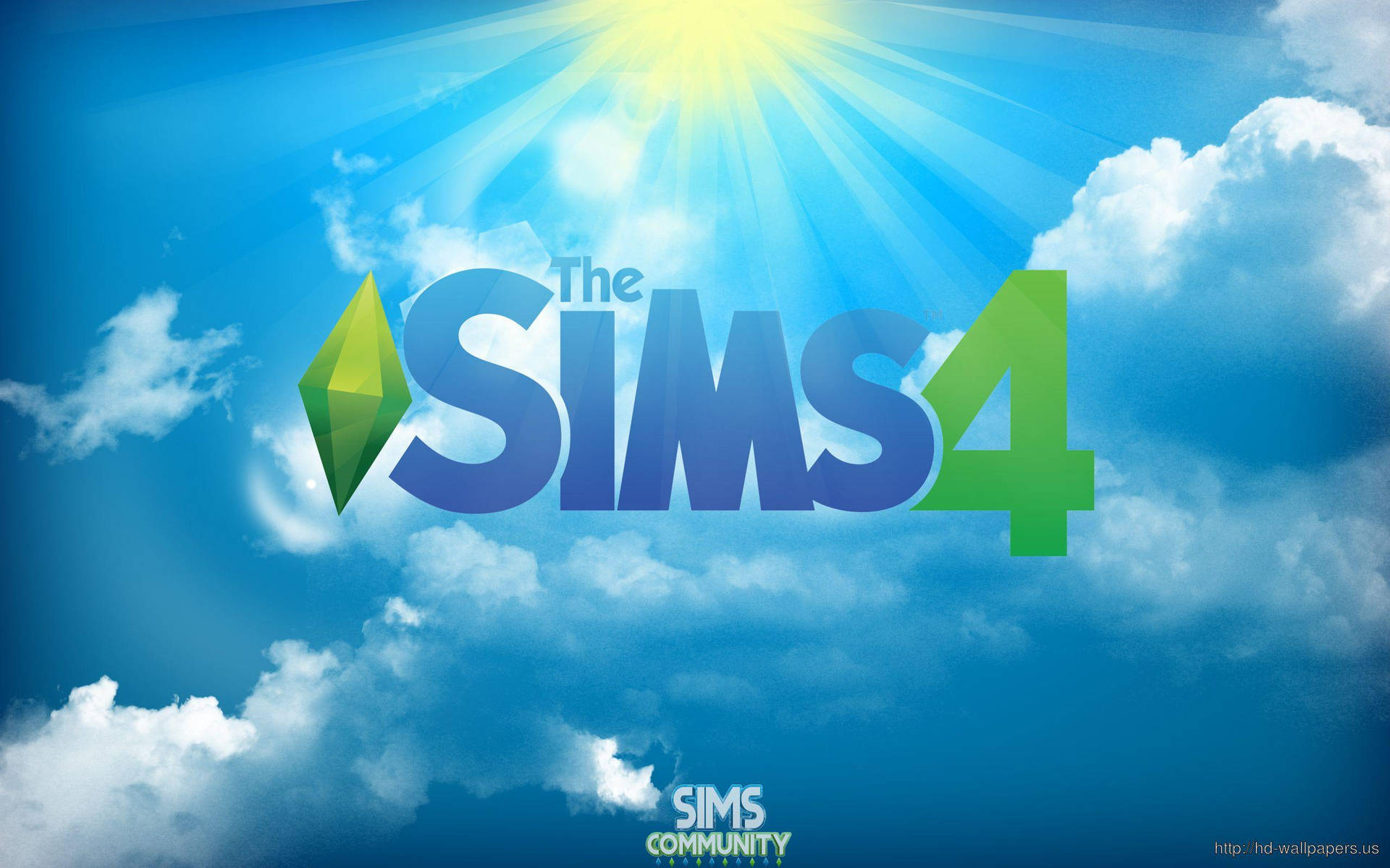帶有陽光和雲朵背景的 The Sims 4 標誌。