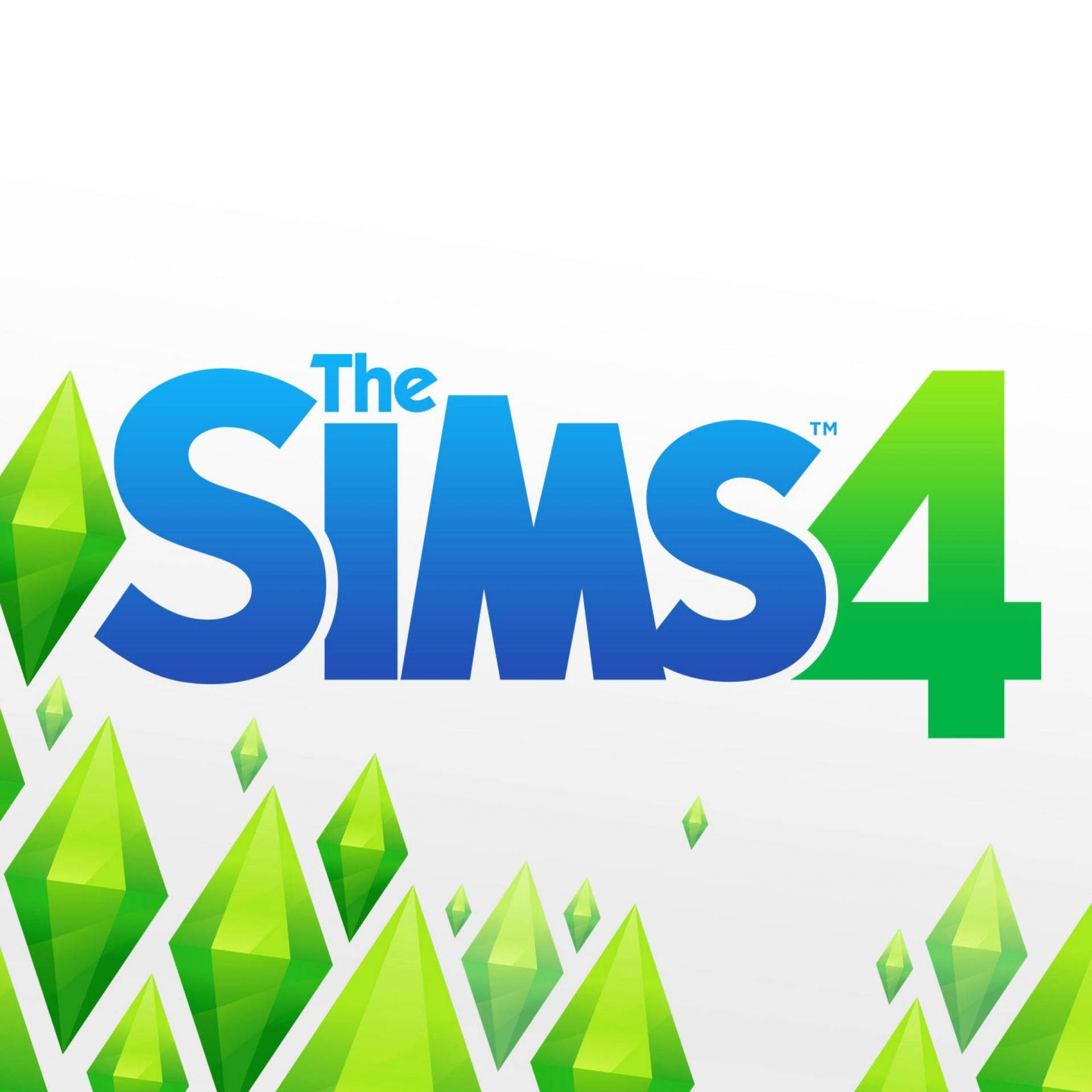 The Sims 4 遊戲標誌，帶有綠色寶石形狀和藍色文字，背景為白色。