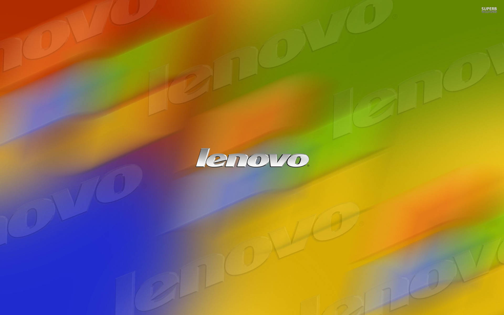 Lenovo 標誌在彩色漸變背景上，帶有重複浮水印。