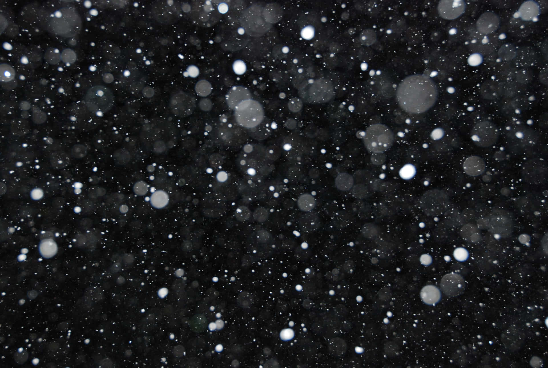 深色背景上散落著發光的白色散景光點，如同飄落的雪花。