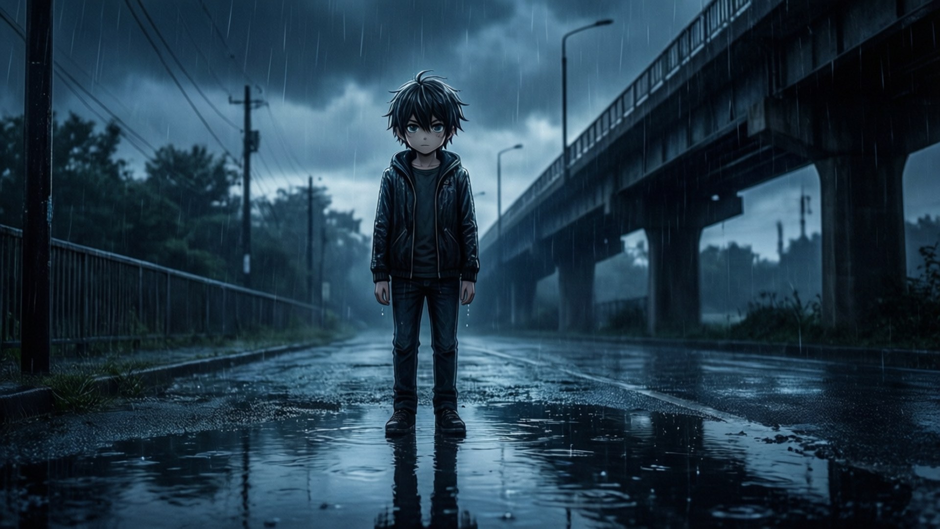 橋下雨中 壁紙