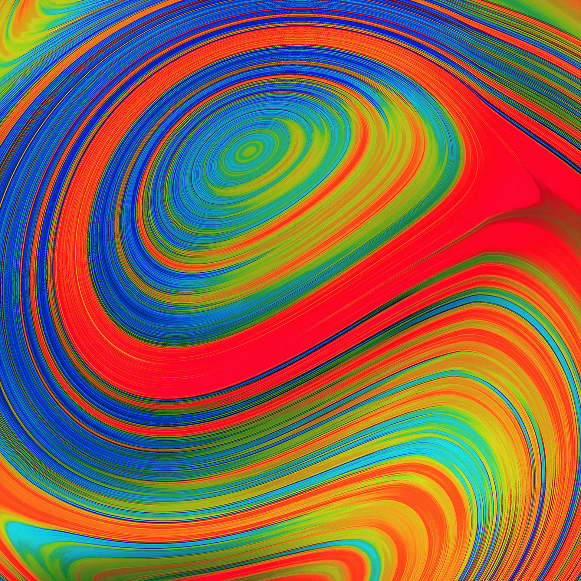 充滿活力的漩渦抽象圖案，帶有紅色、藍色、綠色和黃色色調。