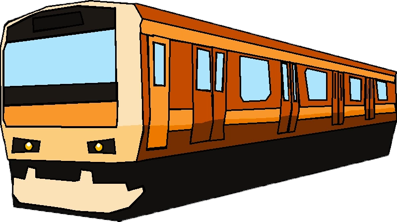 橙色地鐵列車插圖 壁紙 — 卡通風格的橙色和米色火車，帶有藍色窗戶和黑色飾邊，側面顯示在白色背景上。