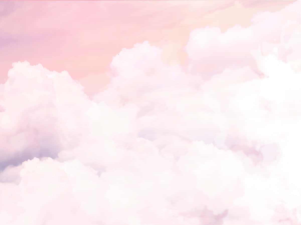 夢幻水彩天空中的粉紅色和白色雲朵。