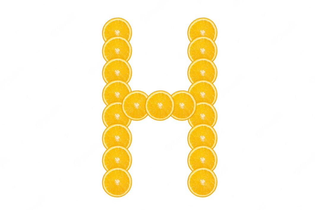 橙色字母H 壁紙 — 一個粗體字母 H，由整齊堆疊的橙片在潔白背景上形成。