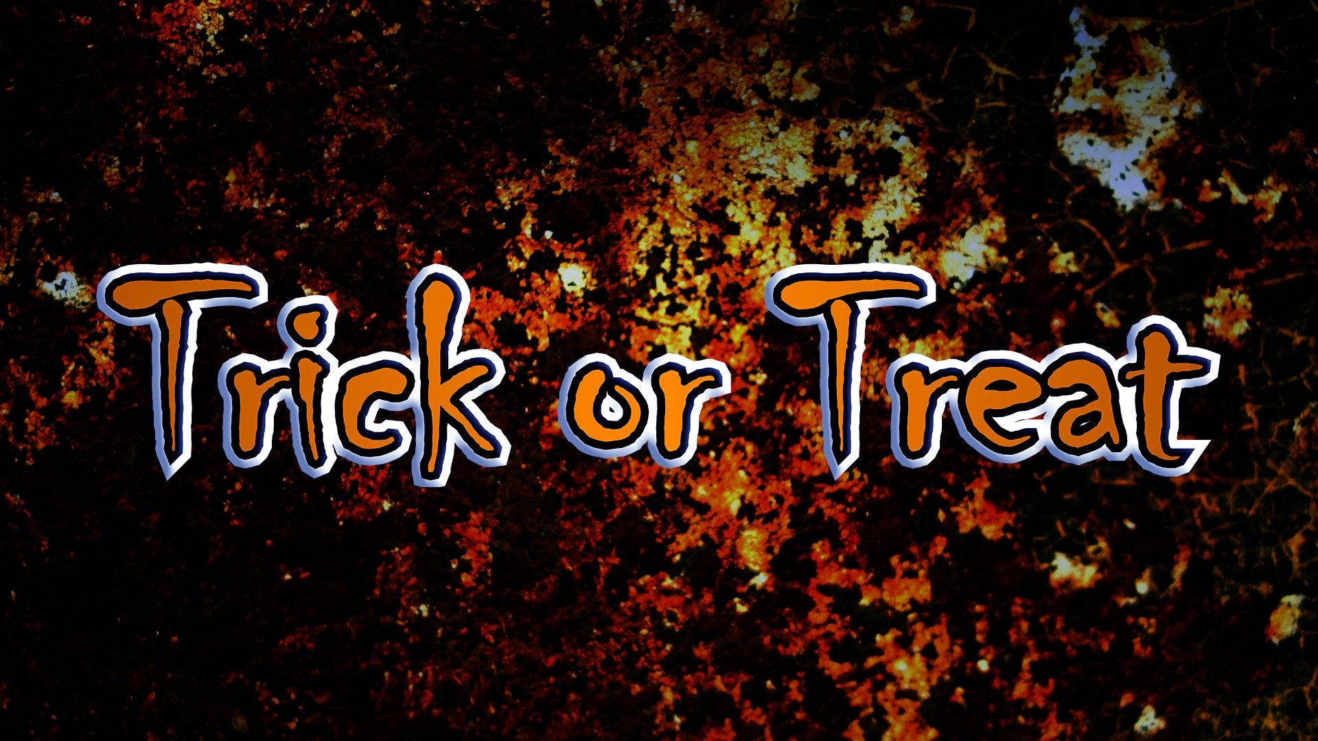 Trick or Treat 文字在鏽蝕金屬背景上發光