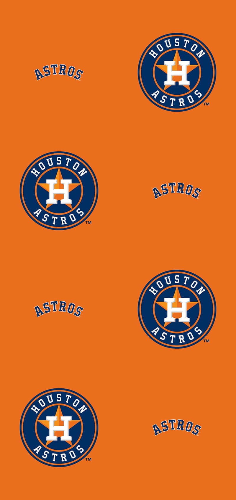 Astros 桌布 壁紙 — 橙色牆紙，重複出現侯斯頓太空人隊標誌及藍白文字。