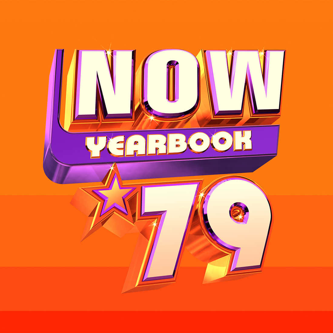 Now Yearbook 79 標誌，帶有3D金屬文字和星星，橙色背景