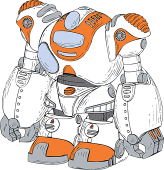 橙色與白色機械人插畫 壁紙