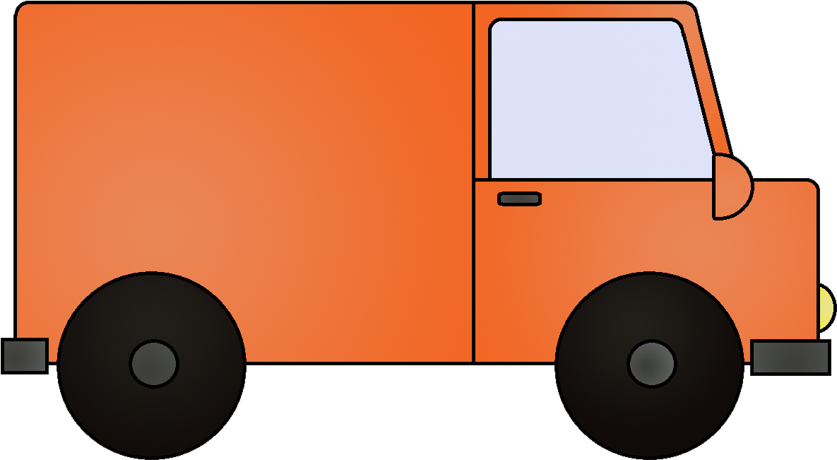 橙色送貨卡車插圖 壁紙 — 一輛簡單的橙色送貨車，帶有黑色車輪和淺藍色車窗，顯示側面輪廓。
