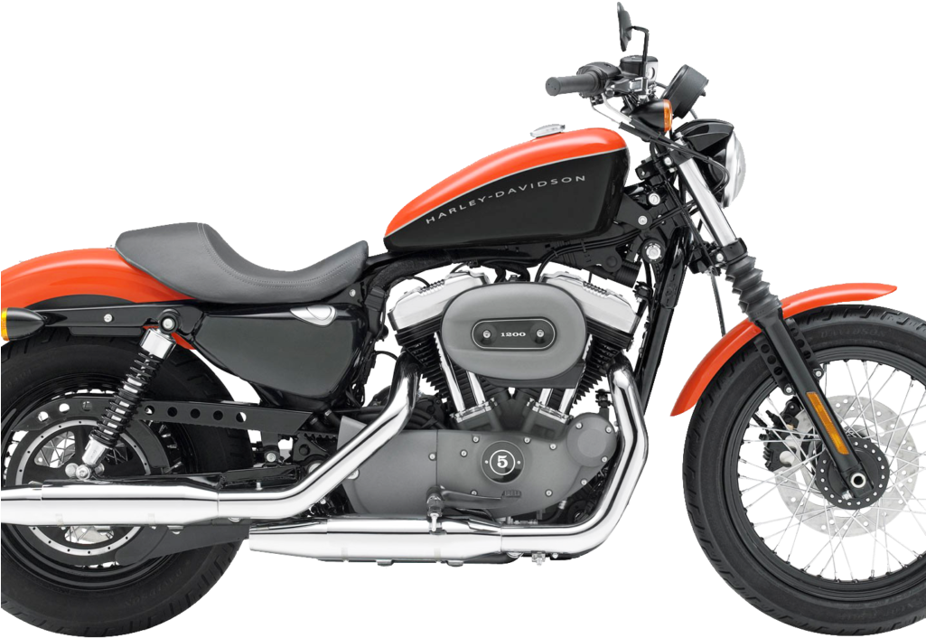 橙黑配色哈雷戴維森摩托車 壁紙 — 一台時尚的橙色和黑色Harley-Davidson電單車，帶有鍍鉻裝飾和突出的V型雙缸引擎。