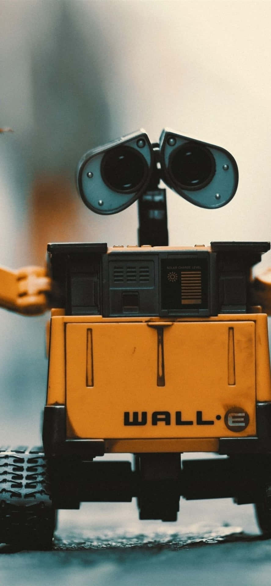 黃色WALL-E機械人玩具，具有大型雙筒望遠鏡眼睛和可見的品牌標誌。