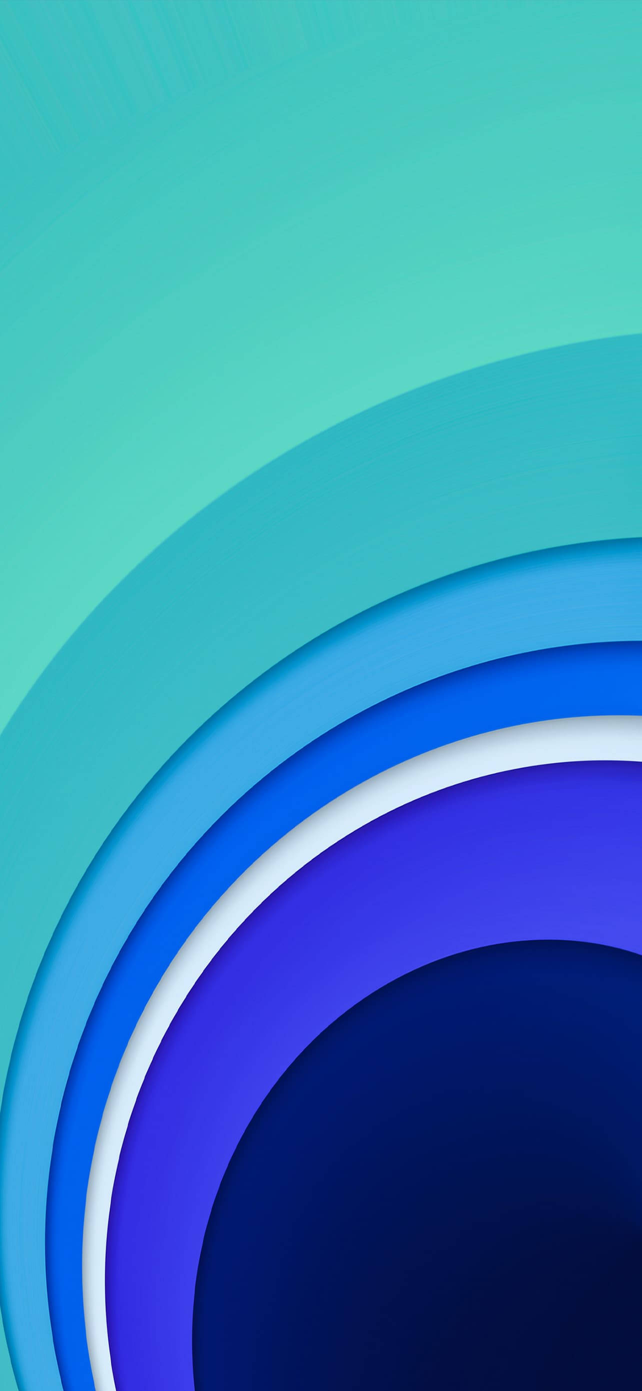 橢圓抽象 iOS 16 壁紙 — 充滿活力的漸變藍色和藍綠色同心弧線，營造出帶有柔和陰影的現代抽象構圖。