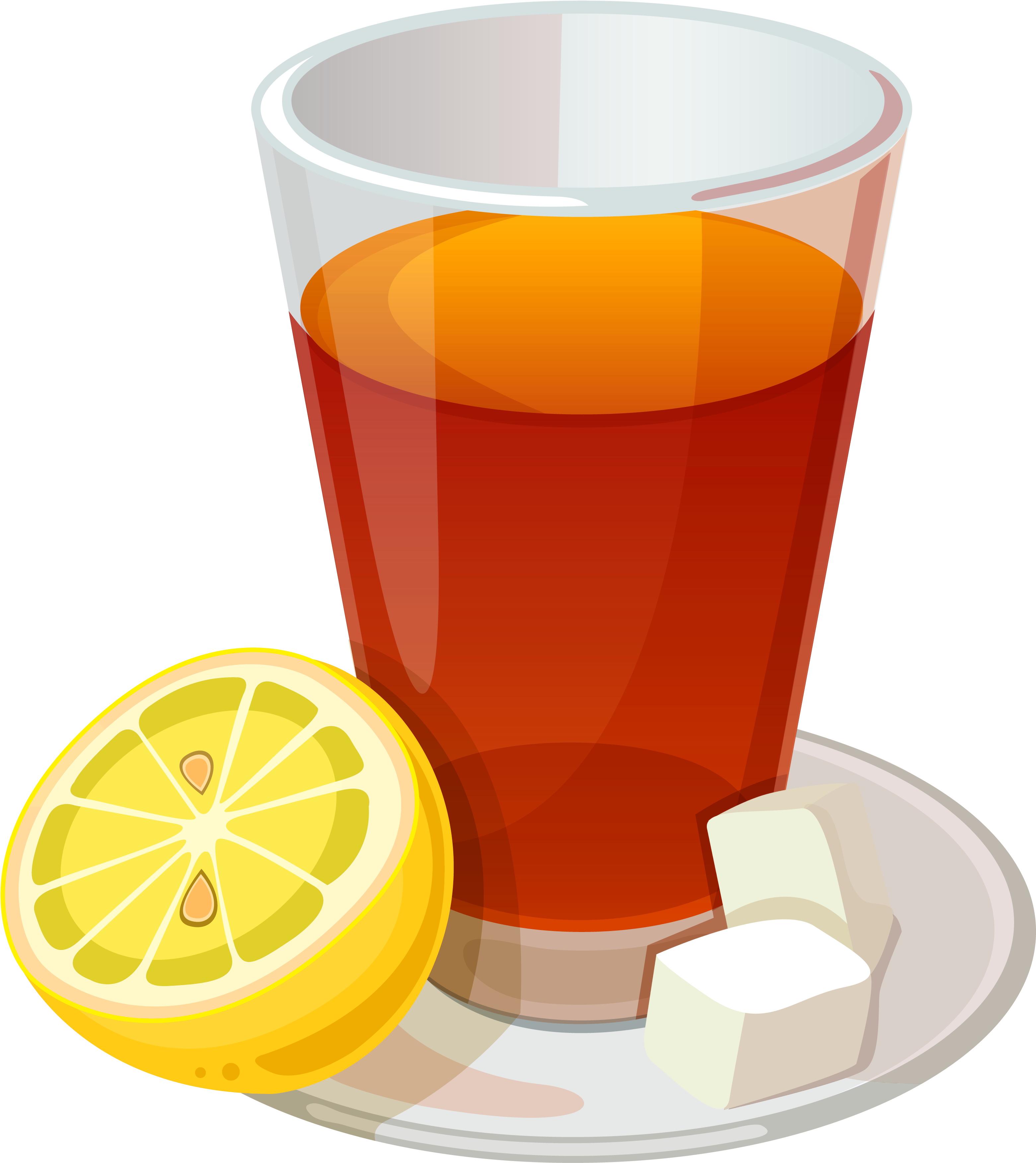 檸檬茶配糖塊 壁紙 — 一隻琥珀色茶嘅玻璃杯，配檸檬同方糖，放喺碟上，背景係黑色。