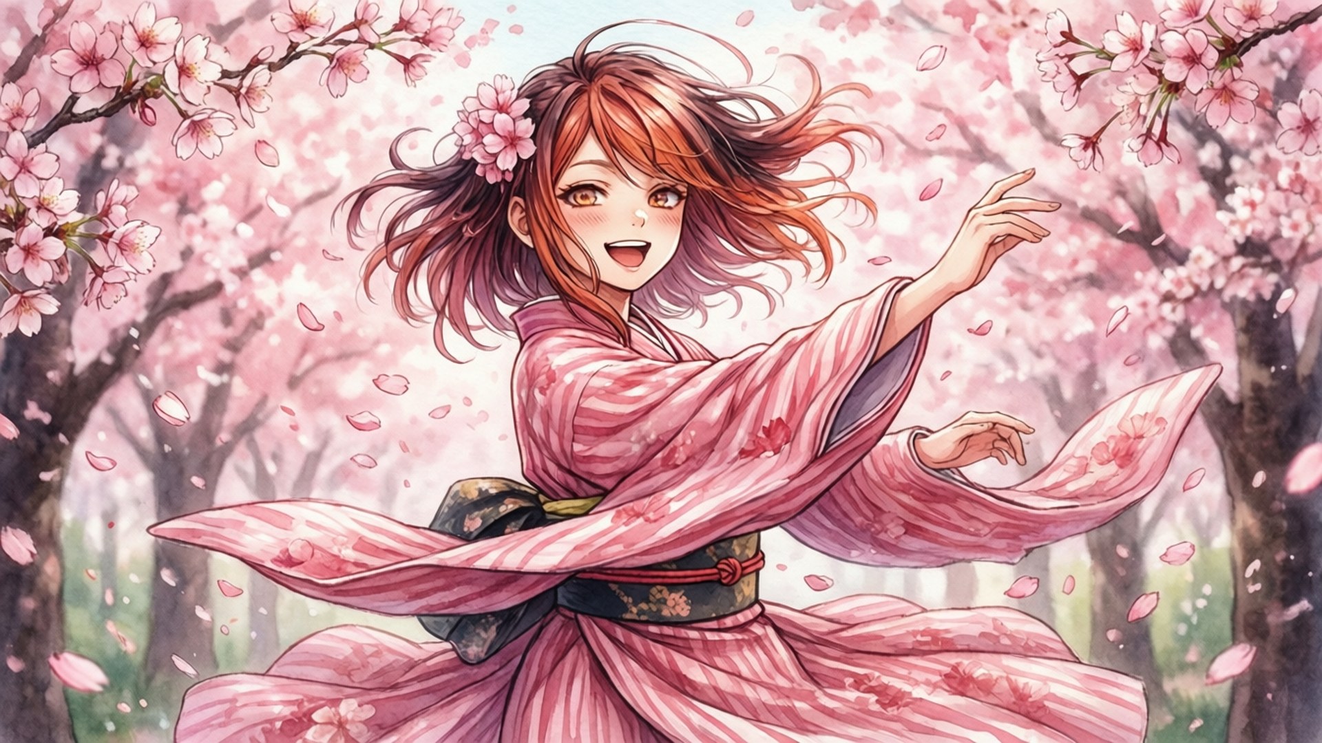 櫻花和服渡我被身子 壁紙
