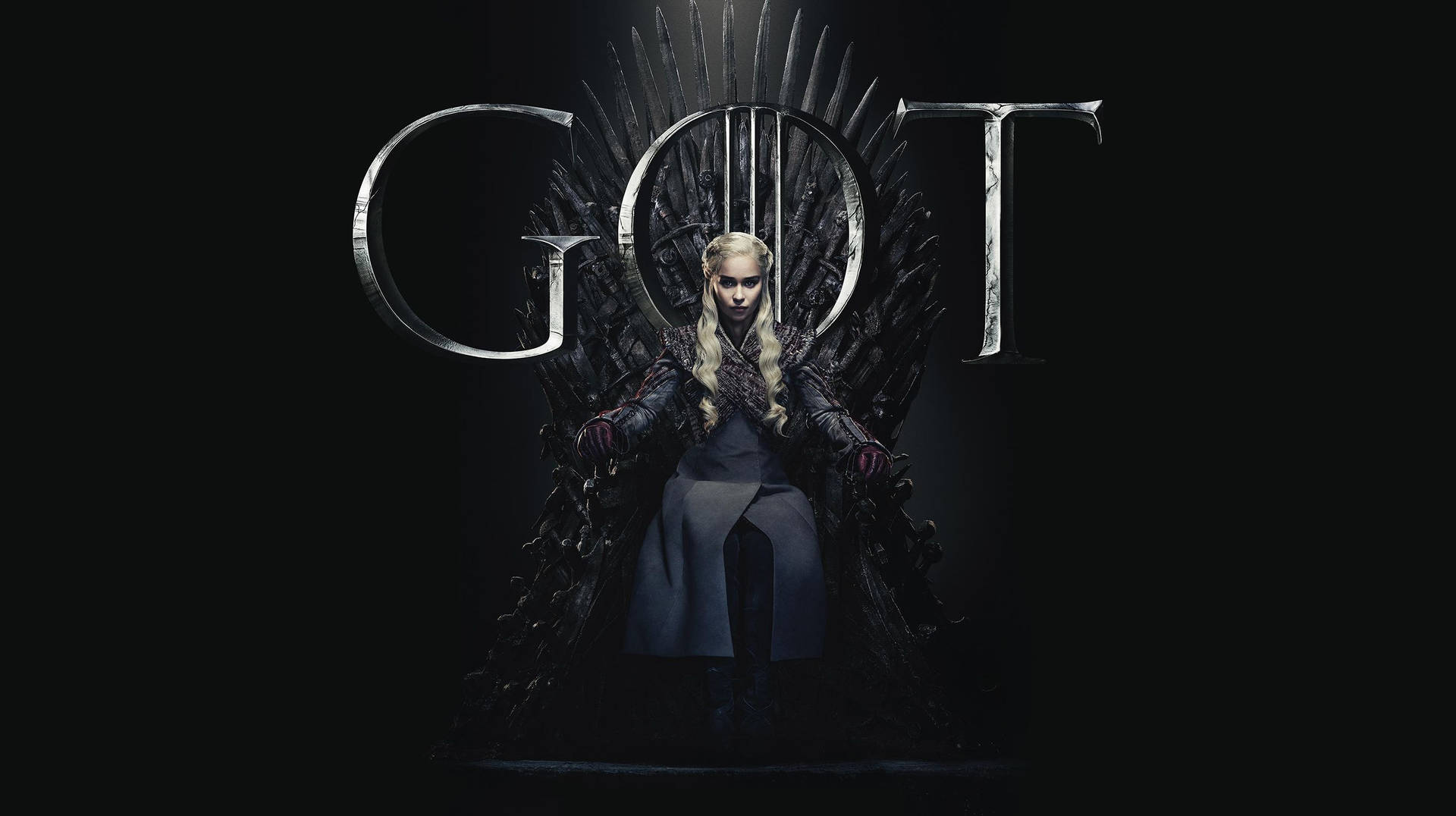 Daenerys Targaryen 坐在鐵王座上，背後有 'GOT' 字母。