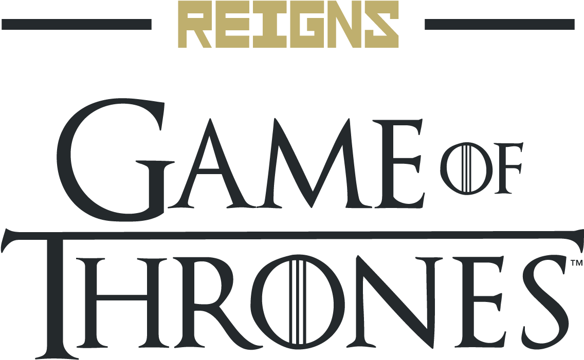 權力遊戲標誌 壁紙 — 大膽的金色和灰色文字在純黑色背景上寫著「REIGNS GAME OF THRONES」。